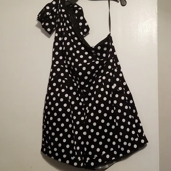 BCBGMAXAZRIA Polka Dots Poplin Romper Shorts Jumpsuit One Shoulder - Picture 2 of 11